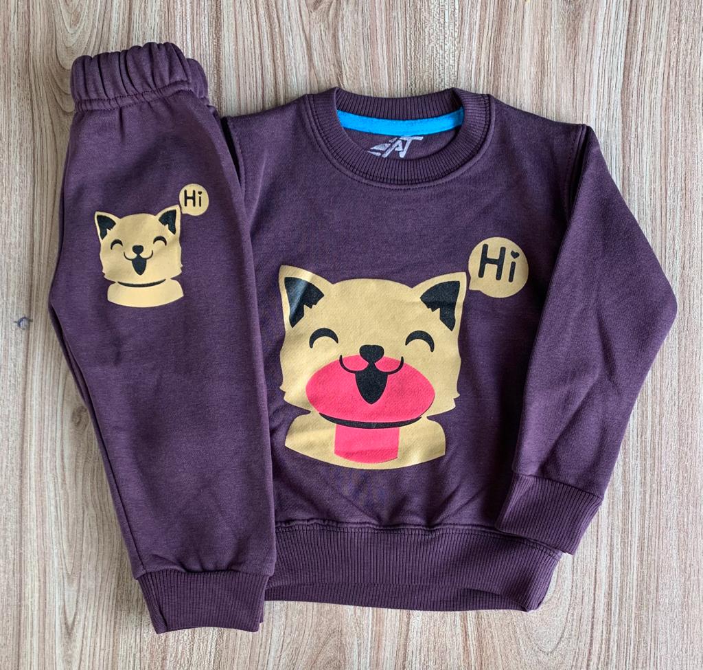 Purple  Cute Cat Meow Beautiful Winter Set Soft Winter Fabric