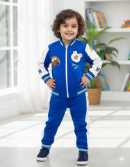 trendy Blue Car & Bear Tracksuit for Boys | Winter Fleece Zipper Jacket Set