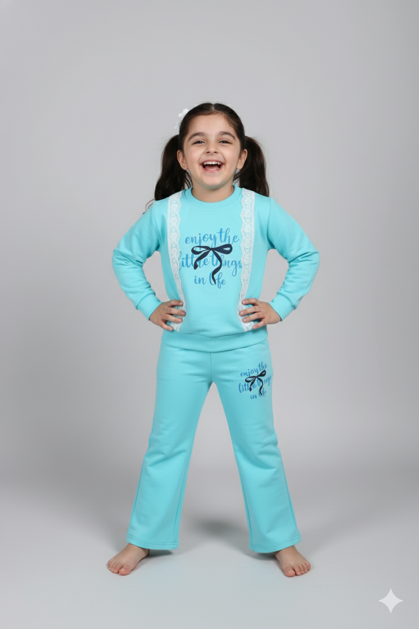 Enjoy the Little Things" Girls' Aqua Lounge Set