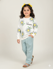 Bloom Daisy Print Sweatshirt & Pant Set for Girls | Soft Cotton Winter Outfit