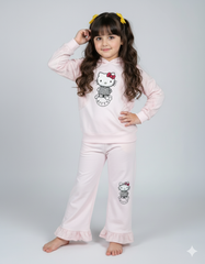 Hello Kitty Pink Marble Printed Hoodie & Trouser Set for Girls – Terri plazo Winter Outfit
