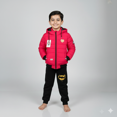 Kids Red Winter Puffer Jacket with Hood – Warm Quilted Coat for Boys & Girls