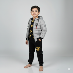 Boys Grey Winter Puffer Jacket with Hood | Lightweight Warm Quilted Coat