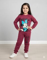 Cute Minnie Mouse Maroon Fleece Sweatshirt & Trouser Set for Girls |  Winter Warm Outfit