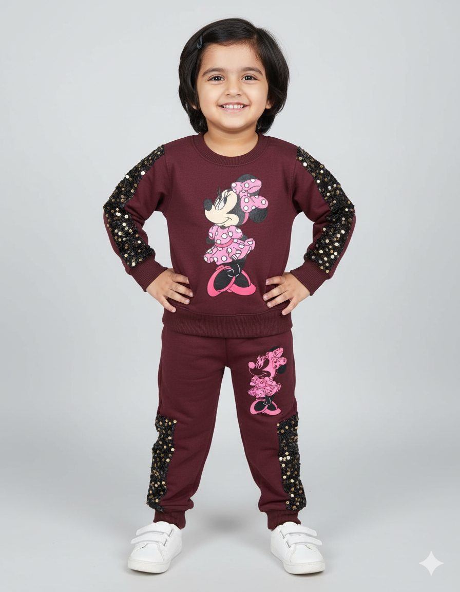 Sequin Net || Minnie Mouse ||  Beautiful Maroon || Winter Set Warm & Soft Winter Fabric
