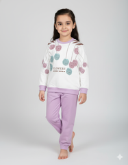 Floral Print Girls Winter Suit | White & Purple Two-Piece Warm Fleece Outfit
