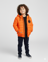 Boys Orange Winter waterproof Puffer Jacket with Hood | Warm Quilted Coat for Kids