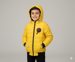 Boys Yellow Winter Puffer Jacket with Hood – Warm & Lightweight Quilted Coat for Kids