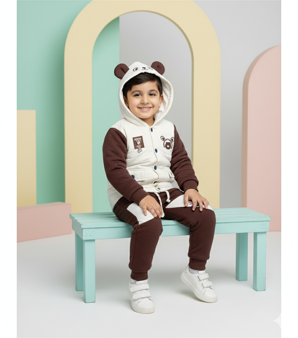 Toddler Boys' Bear Hooded Jacket & Quilted Jogger Set
