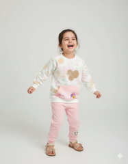 Cute Smiley Printed Sweatshirt & Pajama Set for Girls | Soft Fleece Winter Outfit
