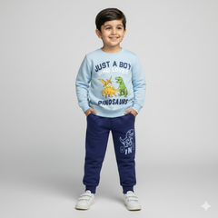 Boys Dinosaur Tracksuit winter outfit | Pink Sweatshirt & Maroon Jogger Set