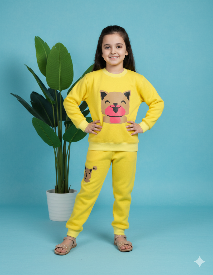 Yellow Cute Cat Meow Beautiful Winter Set Soft Winter Fabric