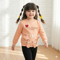 Clever Cat Winter Sweatshirt & Pant Set for Babies | Soft Fleece Tracksuit