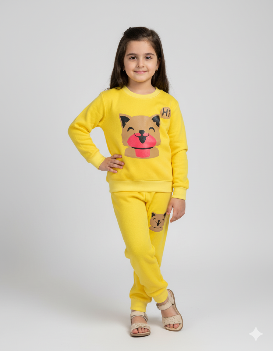 Yellow Cute Cat Meow Beautiful Winter Set Soft Winter Fabric