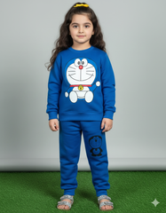 Doraemon Printed Kids Winter Sweatshirt & Trouser Set – Warm Fleece Outfit (Blue Color)