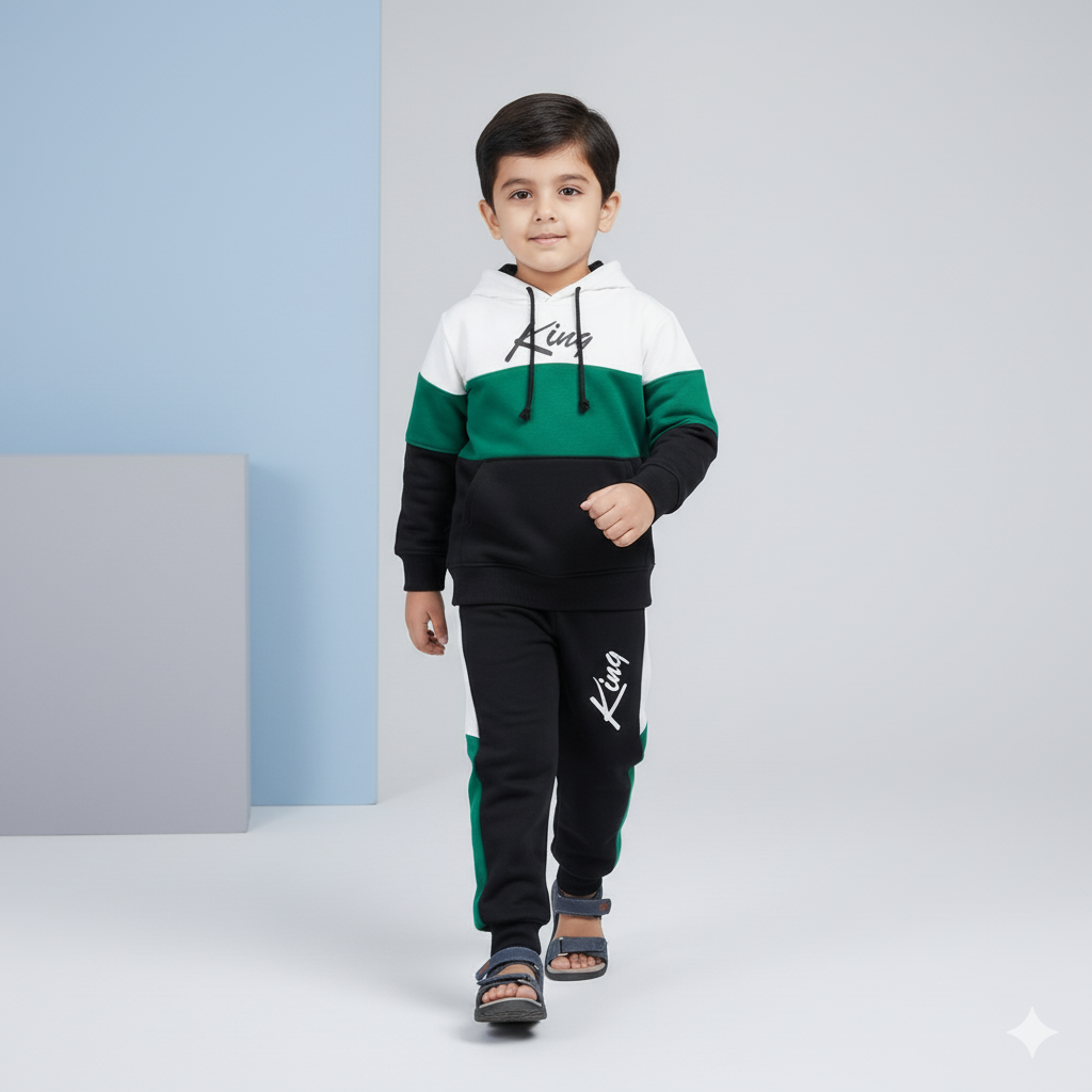 Kids Hoodie | King Print Winter Tracksuit | Boys Casual Winter Outfit