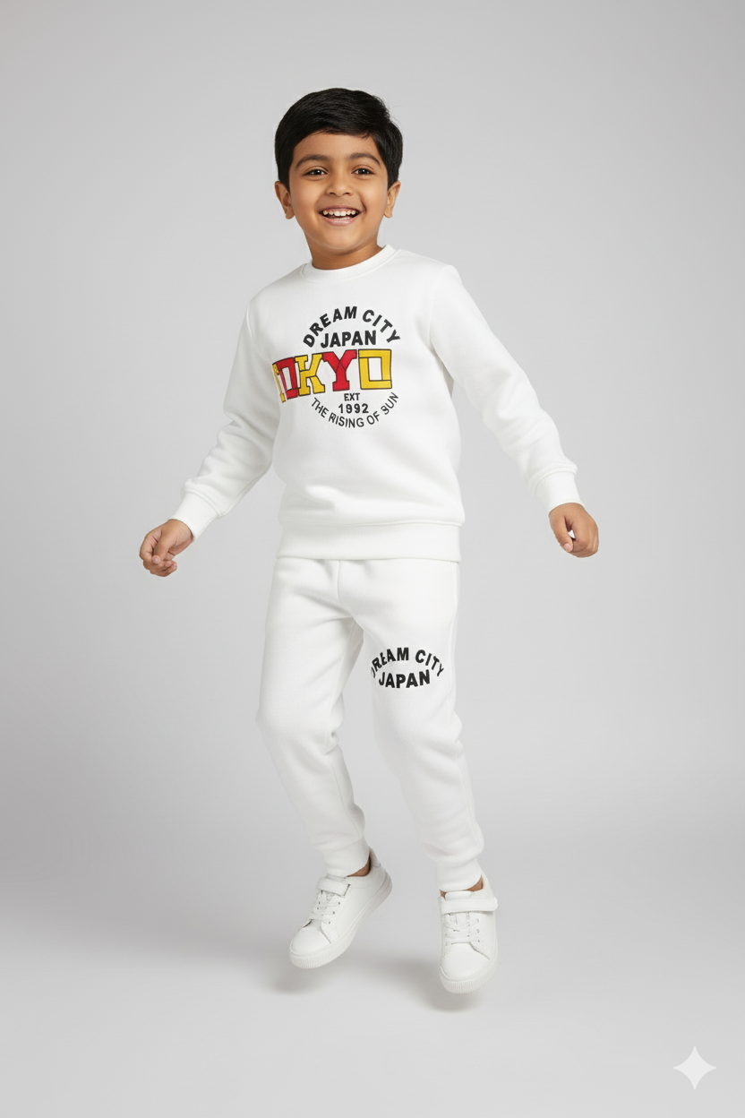 Kids White Sweatshirt | Tokyo Japan Print Winter Outfit for Boys & Girls