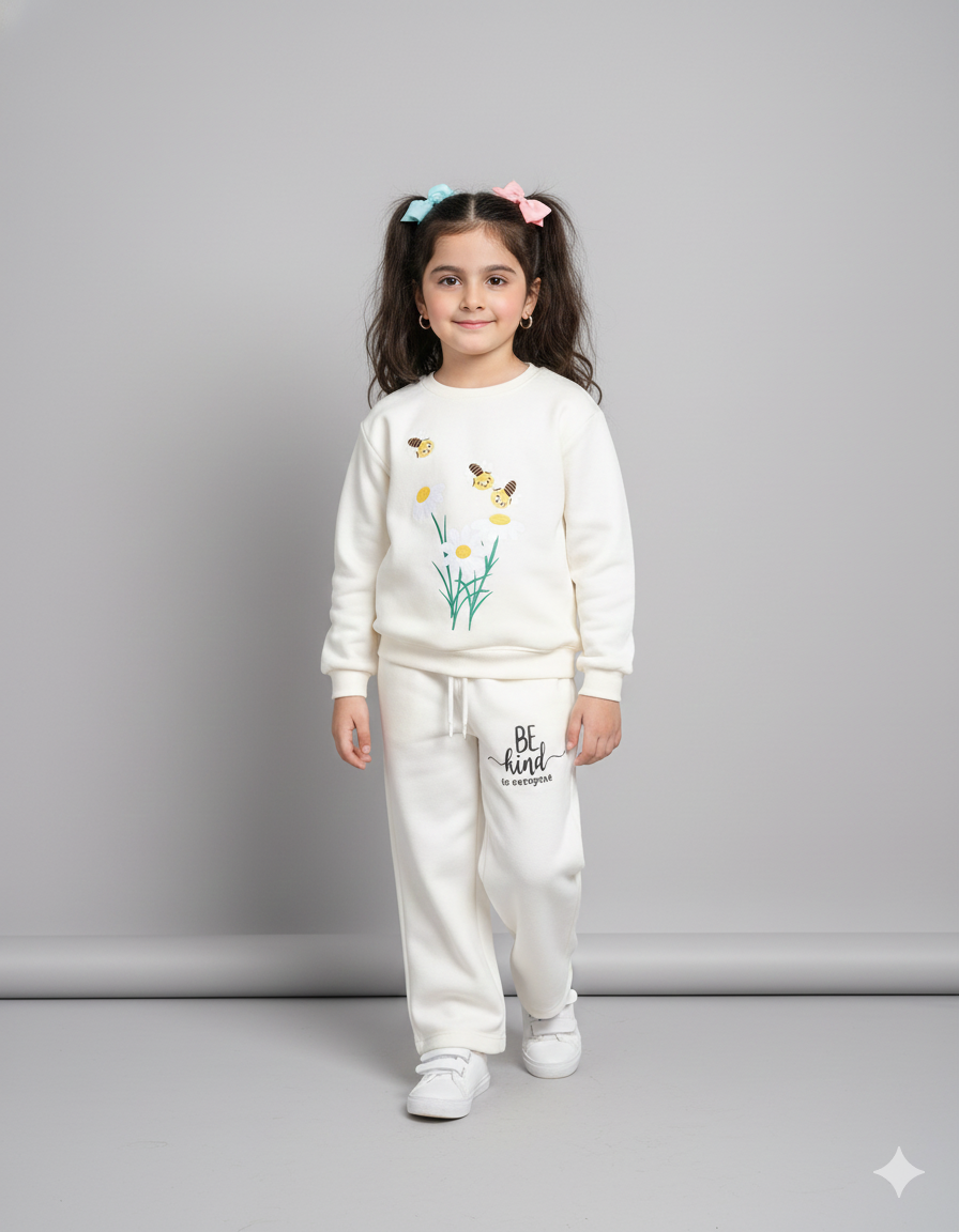 Girls "Be Kind" Bee & Daisy Printed Winter Tracksuit | Soft Fleece Sweatshirt