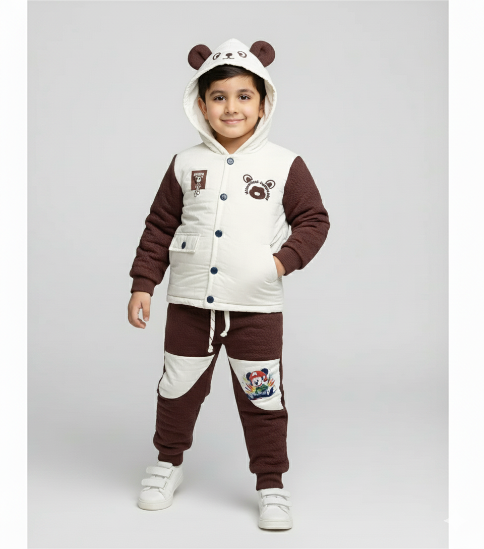 Toddler Boys' Bear Hooded Jacket & Quilted Jogger Set