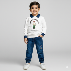 Boys Denim Light Weight Jeans & White Pre-Winter  Set | Casual Wear Outfit for Kids