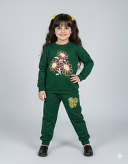 Kids Dark Green Sweatshirt & Jogger Set | Winter Outfit for Girls