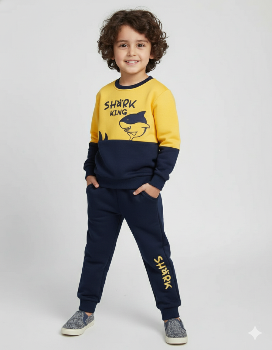 Shark King Adventure Tracksuit - Cozy & Fun Two-Piece Set for Kids
