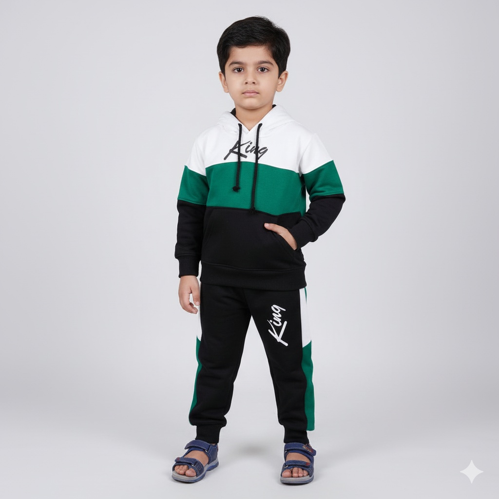 Kids Hoodie | King Print Winter Tracksuit | Boys Casual Winter Outfit