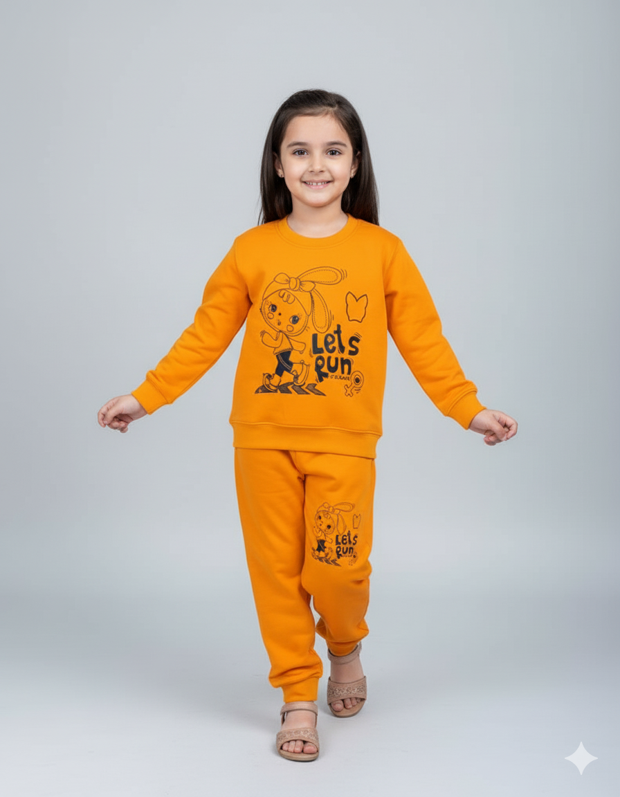 Let's Run Cute Girl Beautiful Orange Winter Set Soft Winter Fabric