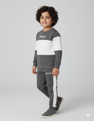 Kids Grey & White Sweatshirt | Winter Tracksuit for Boys