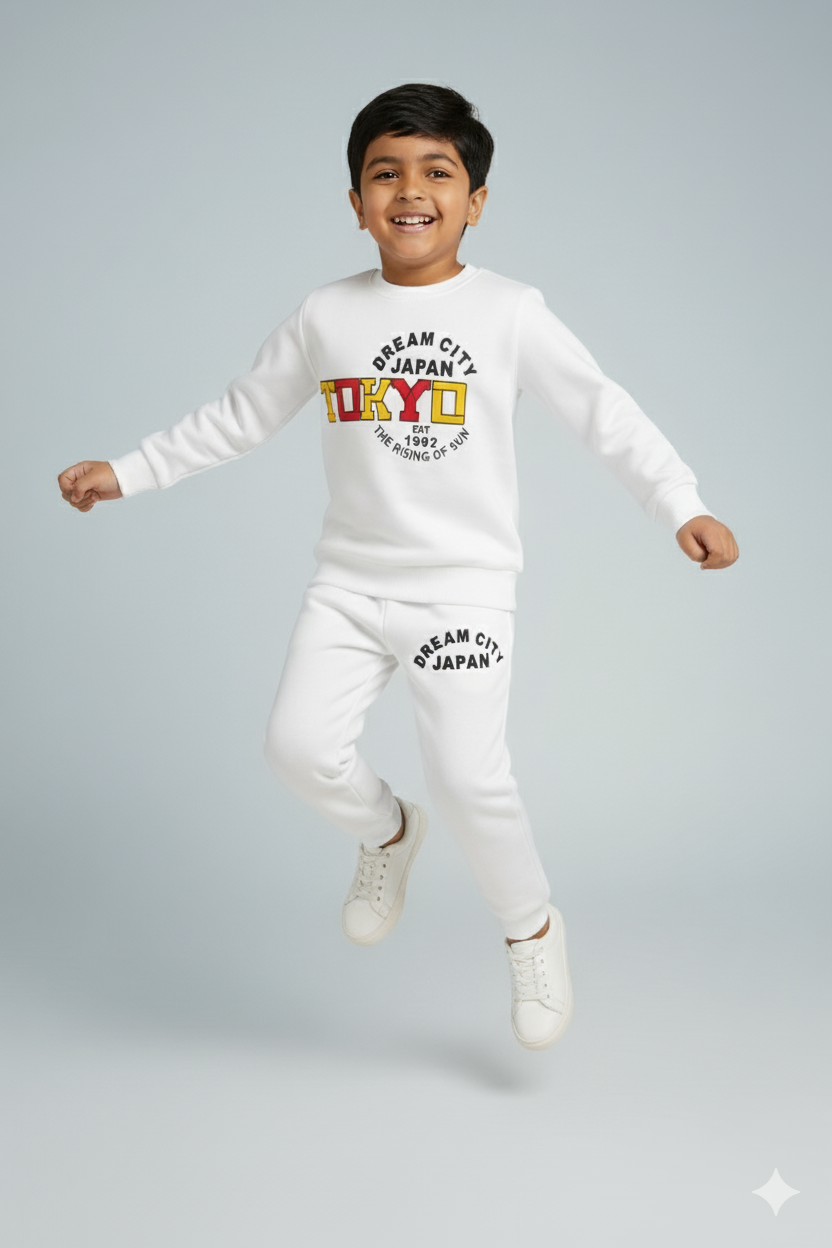 Kids White Sweatshirt | Tokyo Japan Print Winter Outfit for Boys & Girls