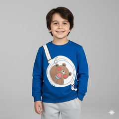 Kids Blue Bear Print Sweatshirt & Grey pant Set – Cute Winter Tracksuit for Boys & Girls