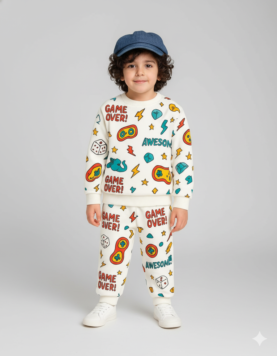 Boys Game Over Printed Winter Tracksuit | Fun Gaming Sweatshirt Set