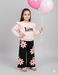 Girls Pink & Black Tracksuit with Plazo Trouser | 