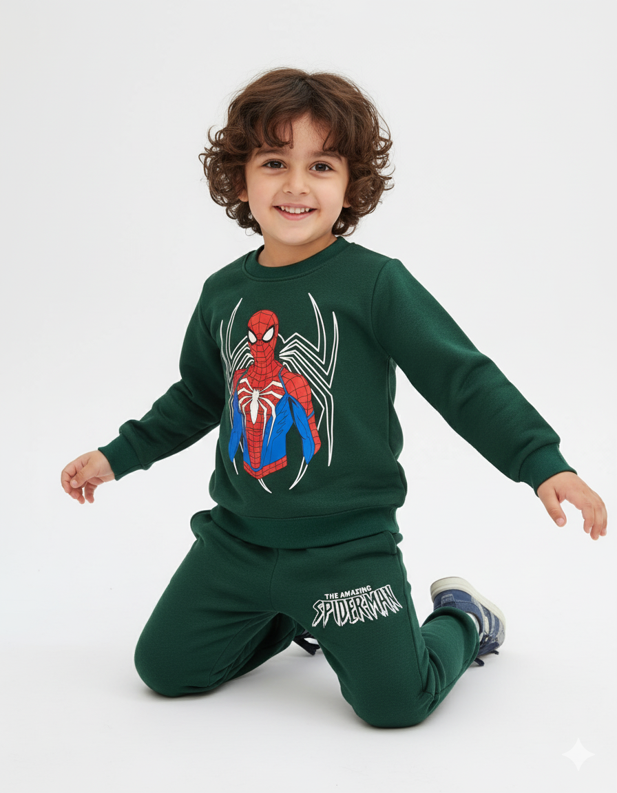 Dark Green Spiderman Beautiful Winter Set Soft Winter Fabric