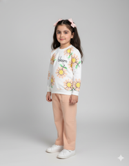 Tari fabric Bloom Flower Print Sweatshirt & Pant Set for Girls | Cute Floral Winter Outfit