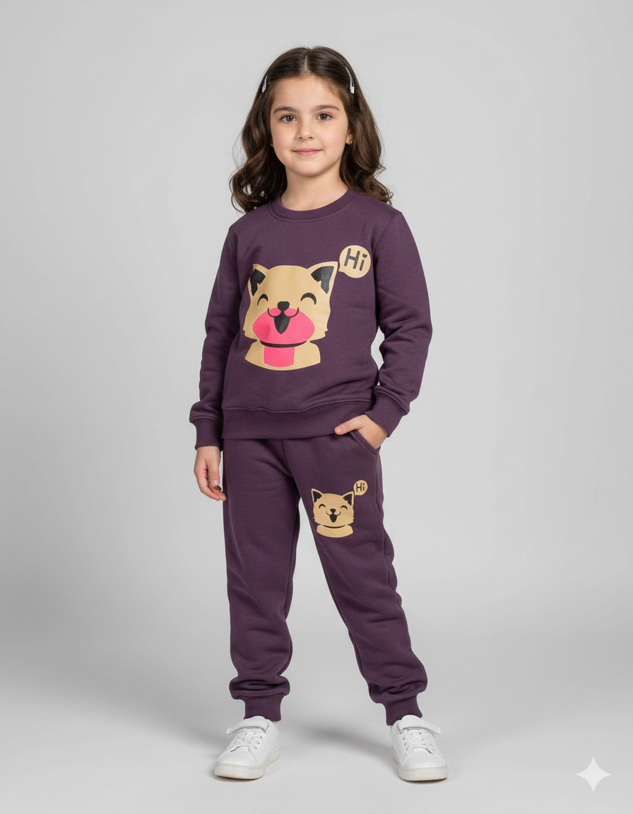 Purple  Cute Cat Meow Beautiful Winter Set Soft Winter Fabric