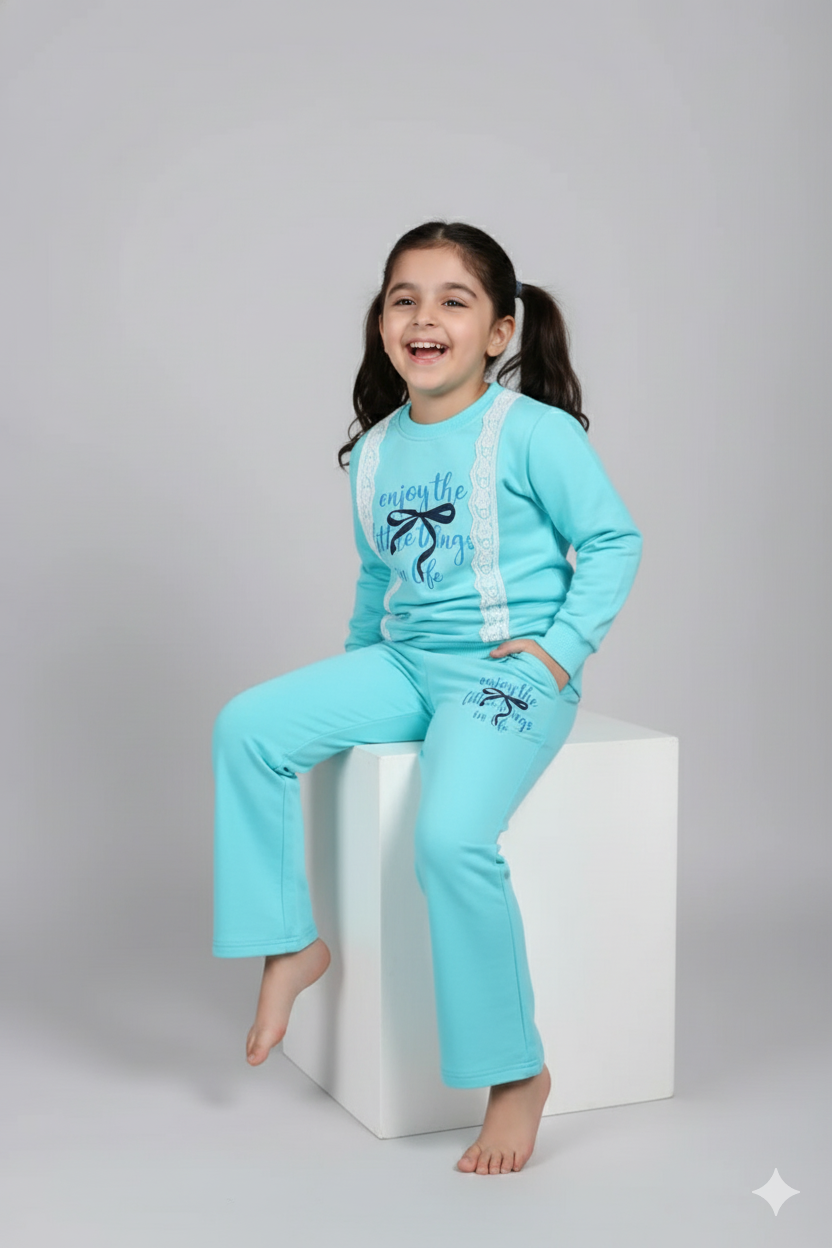 Enjoy the Little Things" Girls' Aqua Lounge Set