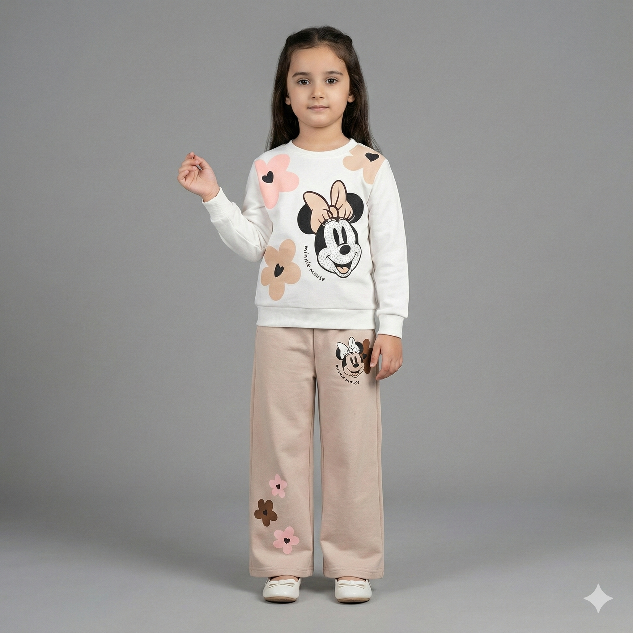 Minnie Mouse Girls Winter Tracksuit – Cute Floral Printed Sweatshirt & Trouser Set