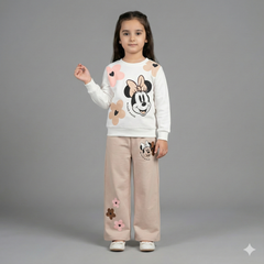 Minnie Mouse Girls Winter Tracksuit – Cute Floral Printed Sweatshirt & Trouser Set