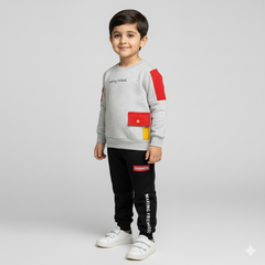 Grey & Black Fleece Sweatshirt and Set | Winter Tracksuit for Boys