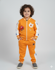 Stylish Yellow Car & Bear Tracksuit for Boys | Warm Fleece Zipper Jacket Set