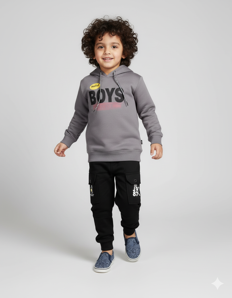 Hello Boys Winter Tracksuit for Kids Warm Fleece Hoodie Set | Trendy Boys’ Winter Outfit
