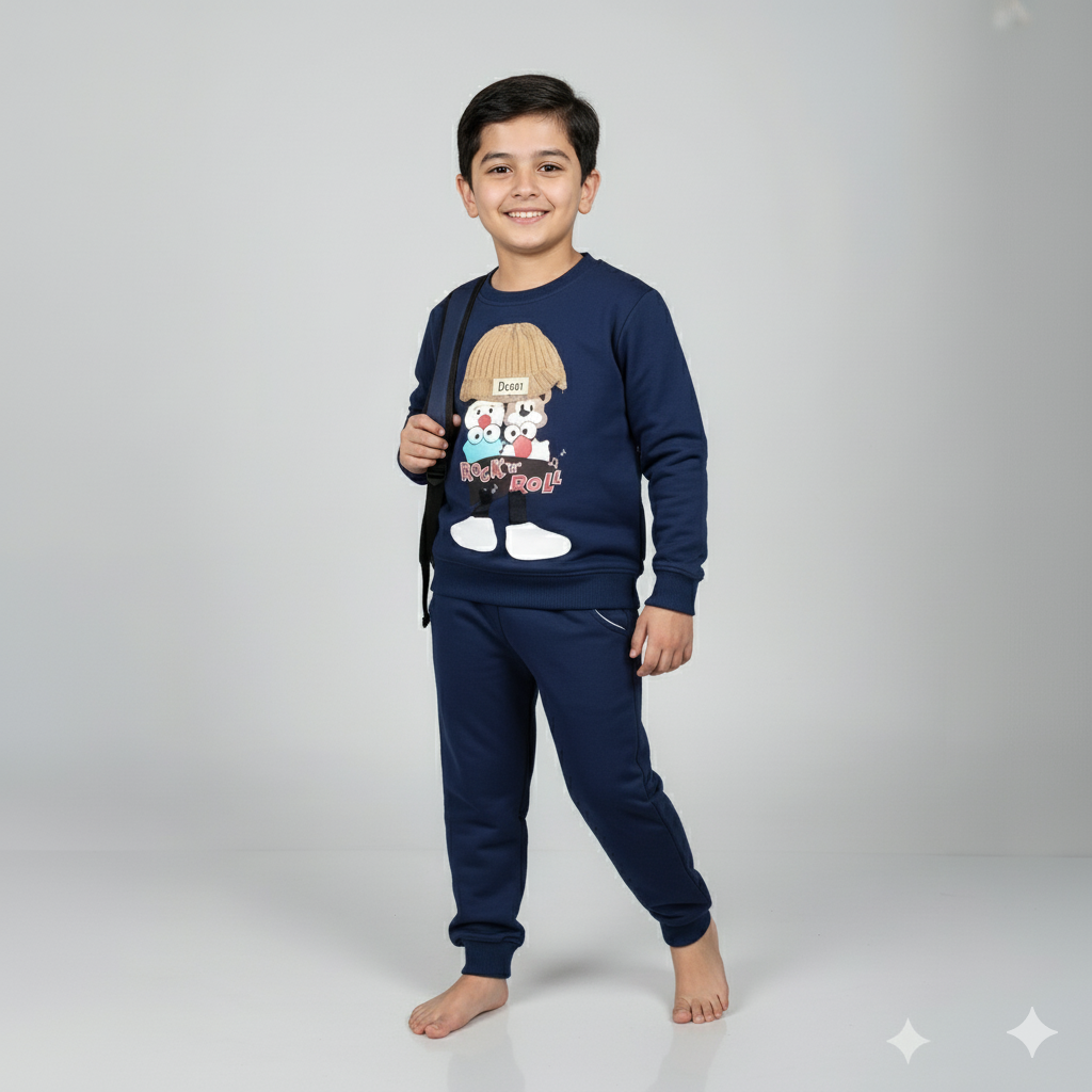 Cute 3D Design Fleece Sweatshirt & Trouser Set for Boys