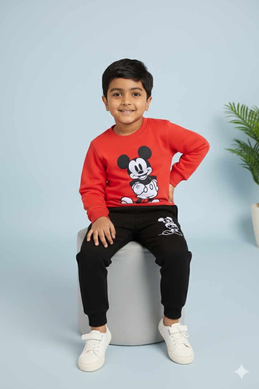 Red & Black || Mickey Mouse Winter Fleece || Premium Quality || Beautiful Set
