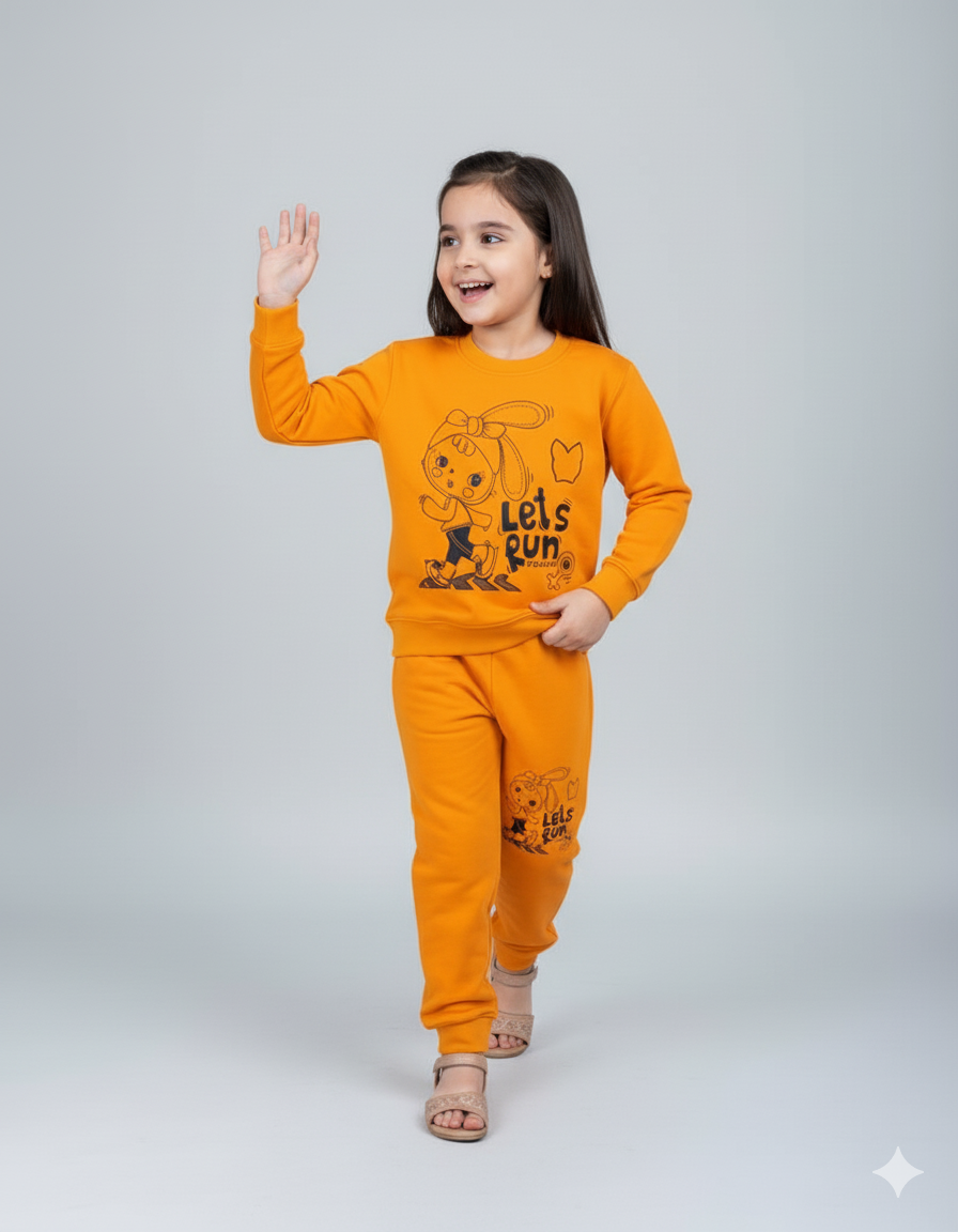 Let's Run Cute Girl Beautiful Orange Winter Set Soft Winter Fabric