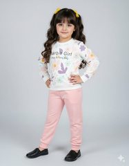 Barbie Girl Floral Printed Fleece Suit for Girls | Soft Winter Sweatshirt & Pajama Set