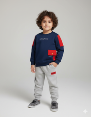 Making Friends” Boys Winter Tracksuit | Navy & Grey Fleece Sweatshirt and Trouser