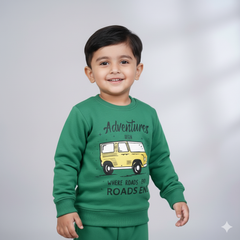 Green Pullover with Jeep Print | Boys Winter Wear