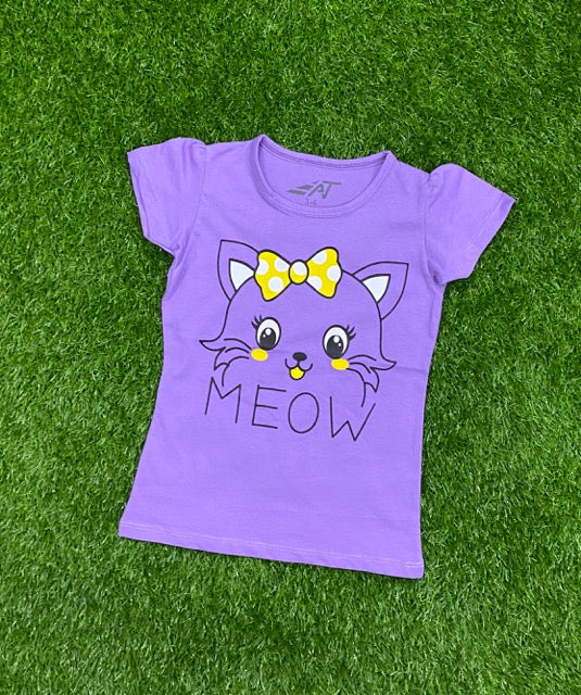 Playful Purplish Meow Girls T-Shirt