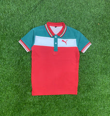 Sea Green, Crisp White, and Red Polo Shirt